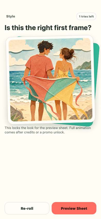 Flipbook first frame approval screen.