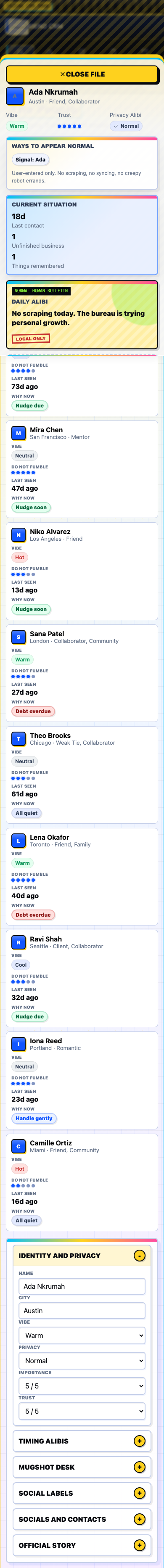Friend CRM mobile person dossier.